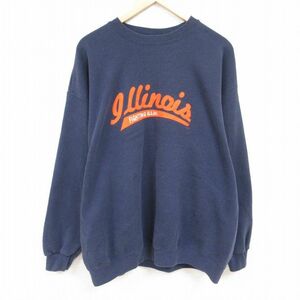 XL/古着 リー Lee 長袖 スウェット メンズ 00s イリノイ 大きいサイズ クルーネック 紺 ネイビー 24jan13 中古 スエット トレーナー トップ