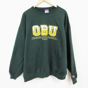 XL/古着 チャンピオン Champion 長袖 スウェット メンズ 00s オクラホマバプテスト 大学 大きいサイズ クルーネック 濃緑 グリーン 24jan13