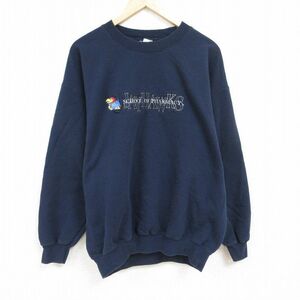 XL/古着 長袖 スウェット メンズ 00s カンザスジェイホークス 刺繍 クルーネック 紺 ネイビー 24jan13 中古 スエット トレーナー トップス