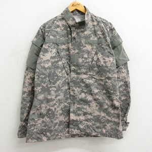 L/古着 長袖 ミリタリー ジャケット メンズ 00s コンバット ARMY デジタルカモ リップストップ レーヨン グレー 迷彩 23sep19 中古 ア