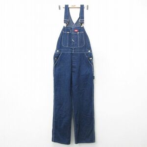 W35/古着 ディッキーズ Dickies オーバーオール メンズ 90s コットン 紺 ネイビー デニム 23jun02 中古 ボトムス