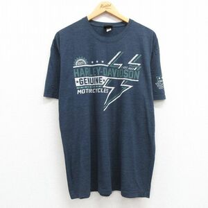 XL/古着 ハーレーダビッドソン 半袖 Tシャツ メンズ バイク イグアナ クルーネック 紺 ネイビー 霜降り 23jun29 中古