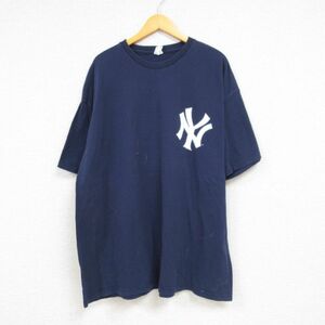 XL/古着 半袖 Tシャツ メンズ MLB ニューヨークヤンキース 田中将大 19 コットン クルーネック 紺 ネイビー メジャーリーグ ベースボー