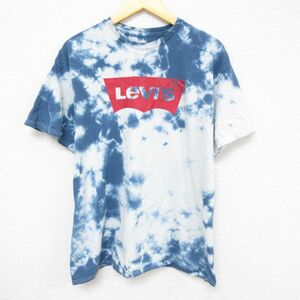 L/古着 リーバイス Levis 半袖 ブランド Tシャツ メンズ ビッグロゴ コットン クルーネック 紺他 ネイビー タイダイ 23jul26 中古