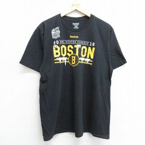 L/古着 リーボック 半袖 ブランド Tシャツ メンズ NHL ボストンブルーインズ クリスケリー コットン クルーネック 黒 ブラック アイス