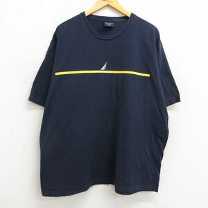 XL/古着 ノーティカ 半袖 ブランド Tシャツ メンズ ワンポイントロゴ 大きいサイズ コットン クルーネック 紺 ネイビー 23aug21 中古