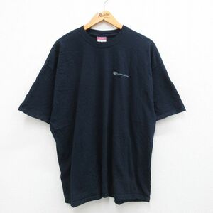 XL/古着 半袖 ビンテージ Tシャツ メンズ 00s ワンポイントロゴ 大きいサイズ コットン クルーネック 紺 ネイビー 23jul01 中古