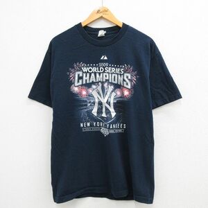 L/古着 半袖 ビンテージ Tシャツ メンズ 00s MLB ニューヨークヤンキース ワールドシリーズ 松井秀喜 デレクジーター コットン クルー