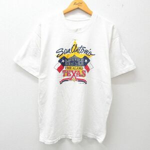 XL/古着 半袖 ビンテージ Tシャツ メンズ 80s テキサス 建物 クルーネック 白 ホワイト 23may17 中古
