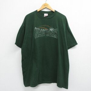 XL/古着 半袖 ビンテージ Tシャツ メンズ 90s NFL ニューヨークジェッツ 刺繍 大きいサイズ コットン クルーネック 緑 グリーン アメフ
