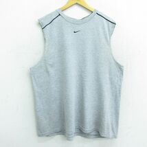 XL/古着 ナイキ NIKE ノースリーブ Tシャツ メンズ ワンポイントロゴ センタースウォッシュ クルーネック グレー 霜降り 22jun22 中古_画像1