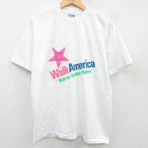L/古着 ヘインズ 半袖 ビンテージ Tシャツ メンズ 80s Walk America クルーネック 白 ホワイト 23jul17 中古