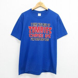 L/古着 半袖 ビンテージ Tシャツ メンズ 00s ZOMBIES ゾンビ クルーネック 青 ブルー 23jun17 中古