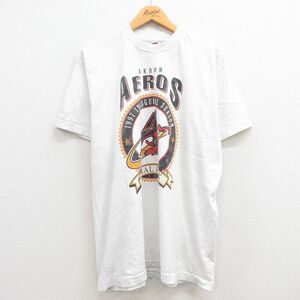 XL/古着 フルーツオブザルーム 半袖 ビンテージ Tシャツ メンズ 90s MLB アクロンエアロズ 大きいサイズ コットン クルーネック 白 ホ