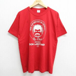 XL/古着 半袖 ビンテージ Tシャツ メンズ 80s DONLaROTONDA 大統領 クルーネック 赤 レッド 23aug17 中古