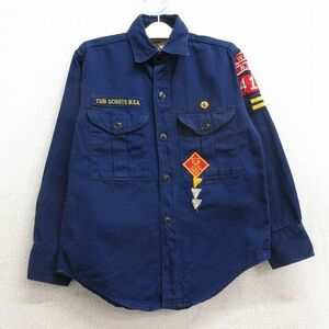 古着 長袖 ビンテージ ボーイスカウト シャツ キッズ ボーイズ 子供服 70s ワッペン 紺 ネイビー 24jan16