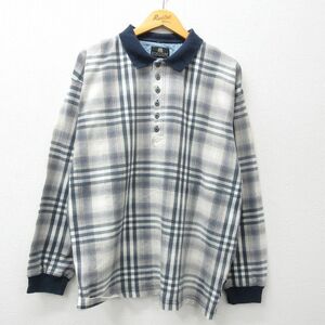 XL/古着 STRUCTURE 長袖 ポロ シャツ メンズ 90s コットン 白他 ホワイト チェック 24jan16 中古 トップス