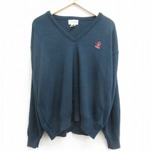 L/古着 IZOD 長袖 セーター メンズ 90s ワンポイントロゴ アクリル Vネック 紺 ネイビー 24jan18 中古 ニット トップス