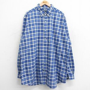 XL/古着 ラルフローレン 長袖 ブランド シャツ メンズ ワンポイントロゴ 大きいサイズ ロング丈 コットン ボタンダウン 紺他 ネイビー チェ