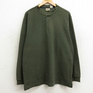 XL/古着 エルエルビーン LLBEAN 長袖 ビンテージ サーマル Tシャツ メンズ 00s 無地 大きいサイズ コットン ヘンリーネック 濃緑 グリーン