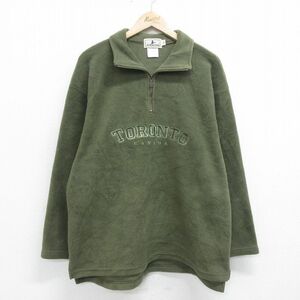 L/古着 長袖 ハーフジップ フリース ジャケット メンズ 90s トロント 刺繍 緑 グリーン 24jan20 中古 アウター