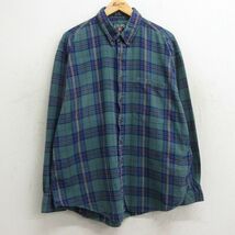 XL/古着 ラルフローレン チャップス 長袖 ブランド フランネル シャツ メンズ 80s 大きいサイズ コットン ボタンダウン 緑他 グリーン チェ_画像1