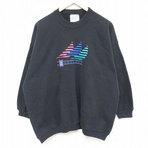 XL/古着 ヘインズ Hanes 長袖 スウェット メンズ 90s メリーランド 刺繍 クルーネック 黒 ブラック 24jan24 中古 スエット トレーナー トッ