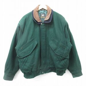 XL/古着 長袖 ウール ジャケット メンズ 90s 大きいサイズ 襟レザー 緑他 グリーン 24jan24 中古 アウター