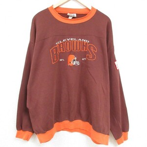 XL / Винтаж Толстовка с длинным рукавом Мужская 00-е годы NFL Cleveland Browns Вышивка Большой размер Круглый вырез Коричневый Другое коричневое Американский футбол Супер Лук