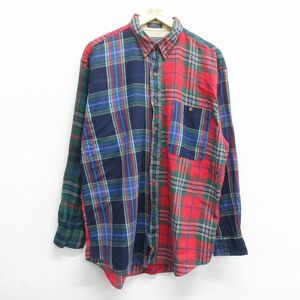 XL/古着 ラルフローレン チャップス 長袖 ブランド シャツ メンズ 80s クレイジーパターン ロング丈 コットン ボタンダウン 赤他 レッド タ