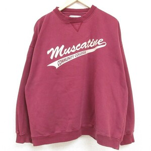 XL/古着 長袖 スウェット メンズ 00s Muscatine カレッジ 大きいサイズ クルーネック エンジ 24jan24 中古 スエット トレーナー トップス