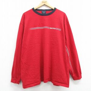 XL/古着 ノーティカ 長袖 ブランド Tシャツ メンズ ワンポイントロゴ 大きいサイズ コットン クルーネック 赤他 レッド 24jan25 中古