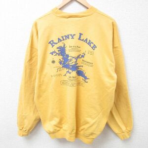 XL/古着 ヘインズ Hanes 長袖 スウェット メンズ 00s RAINY LAKE クルーネック 濃黄 イエロー 24jan25 中古 スエット トレーナー トップス