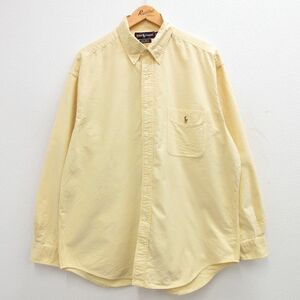 XL/古着 ラルフローレン 長袖 ブランド シャツ メンズ 90s ワンポイントロゴ オックスフォード BIG SHIRT 大きいサイズ ロング丈 コットン