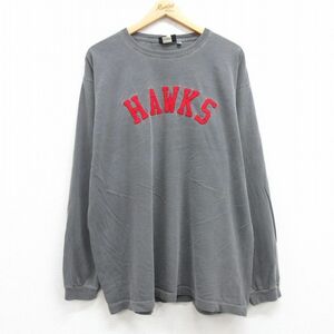 XL/古着 長袖 ビンテージ Tシャツ メンズ 90s NBA アトランタホークス 大きいサイズ コットン クルーネック 濃グレー バスケットボール 24j