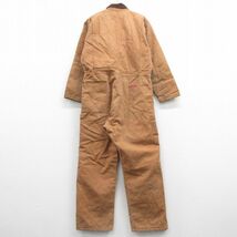 W42/古着 ディッキーズ Dickies 長袖 ツナギ メンズ ダック地 大きいサイズ 襟コーデュロイ 茶 ブラウン 内側キルティング 24jan25 中古 オ_画像2