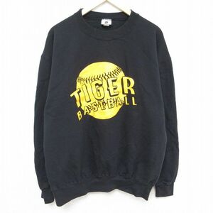 XL/古着 長袖 スウェット メンズ 00s TIGER BASEBALL 野球 クルーネック 黒 ブラック 24jan26 中古 スエット トレーナー トップス