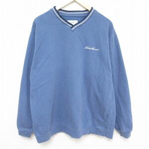 XL/古着 エディーバウアー Eddie Bauer 長袖 スウェット メンズ 00s ワンポイントロゴ Vネック 青系 ブルー spe 24jan26 中古 スエット ト