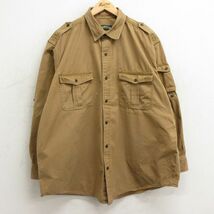 XL/古着 オービス 長袖 ワーク シャツ メンズ 大きいサイズ ロング丈 コットン 濃ベージュ カーキ 24jan27 中古 トップス_画像1