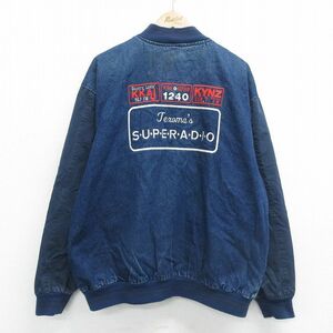 XL/古着 長袖 デニム ジャケット メンズ 90s SUPERADIO 刺繍 大きいサイズ コットン 紺 ネイビー 24jan27 中古 アウター