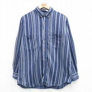 L/古着 マックレガー 長袖 フランネル シャツ メンズ 90s コットン ボタンダウン 紺他 ネイビー ストライプ 24jan29 中古 トップス