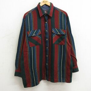 XL/古着 長袖 シャツ メンズ 90s エンジ他 ストライプ 24jan29 中古 トップス