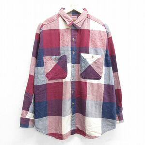 XL/古着 長袖 フランネル シャツ メンズ ロング丈 大きいサイズ コットン エンジ他 チェック 24jan30 中古 トップス