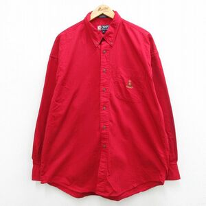 XL/古着 ラルフローレン チャップス 長袖 ブランド シャツ メンズ 90s ワンポイントロゴ 大きいサイズ コットン ボタンダウン 赤 レッド 24