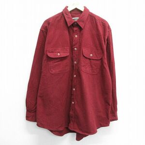 XL/古着 長袖 ヘビー フランネル シャツ メンズ ロング丈 大きいサイズ コットン エンジ系 24jan30 中古 トップス