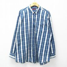 XL/古着 長袖 シャツ メンズ 90s ロング丈 コットン ボタンダウン 紺他 ネイビー チェック 24jan30 中古 トップス_画像1