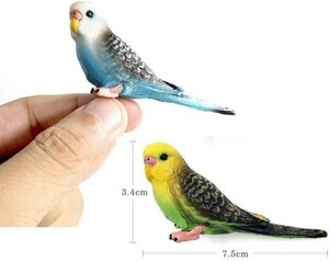 鳥の置物　セキセイインコ　ミニチュア 　ペア２色セット　鳥の雑貨　HANAKO