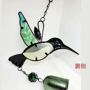 鳥の置物 ハチドリの風鈴 ウィンドチャイム ステンドグラス風 鳥の雑貨 HANAKOの画像6