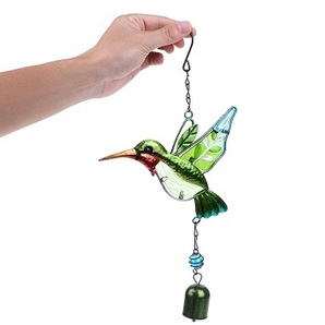 鳥の置物 ハチドリの風鈴 ウィンドチャイム ステンドグラス風 鳥の雑貨 HANAKOの画像1