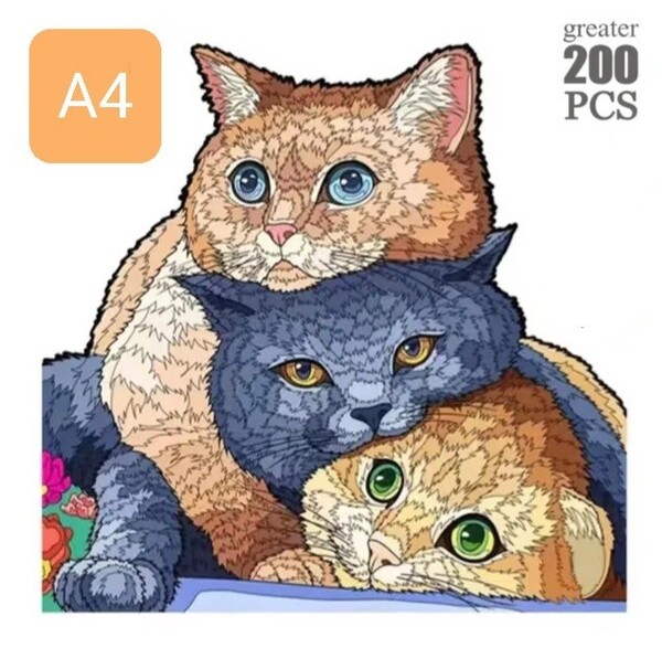 猫の雑貨　HANAKO 　３Ｄ木製パズル　３匹の猫B　Ａ４サイズ